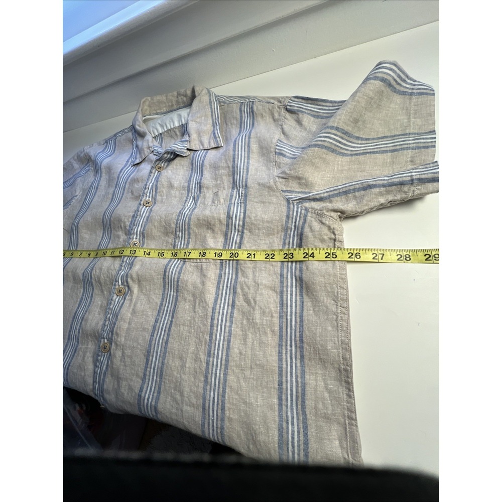 Cremieux Collection Linen Shirt XL Short Sleeve Button Down Blue Gray Striped - Picture 5 of 6